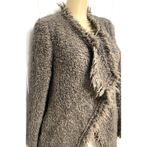 IRO Campbell Open Boucle Cardigan Jacket Wool Mohair Frayed Brown Taupe… - Picture 4 of 9